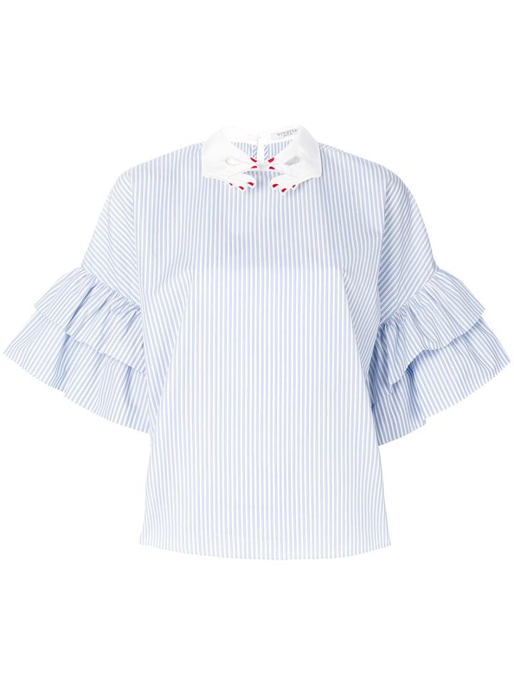 Vivetta - Frill-sleeve Blouse - Women - Cotton - 40, Blue, Cotton