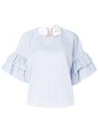 Vivetta - Frill-sleeve Blouse - Women - Cotton - 40, Blue, Cotton