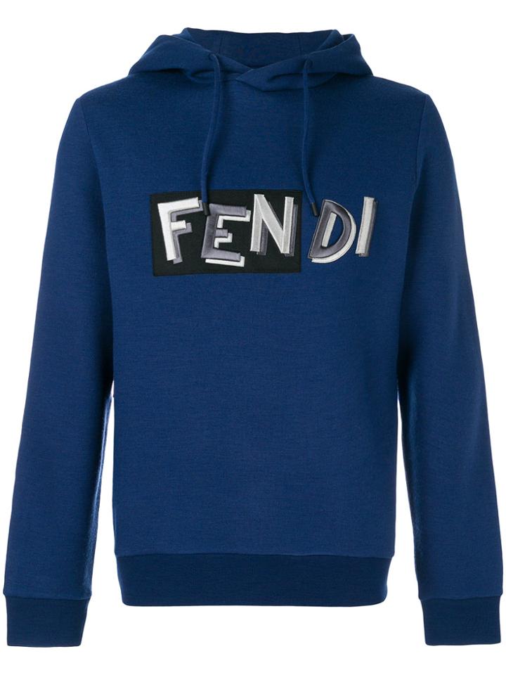 Fendi Logo Front Hoodie - Blue