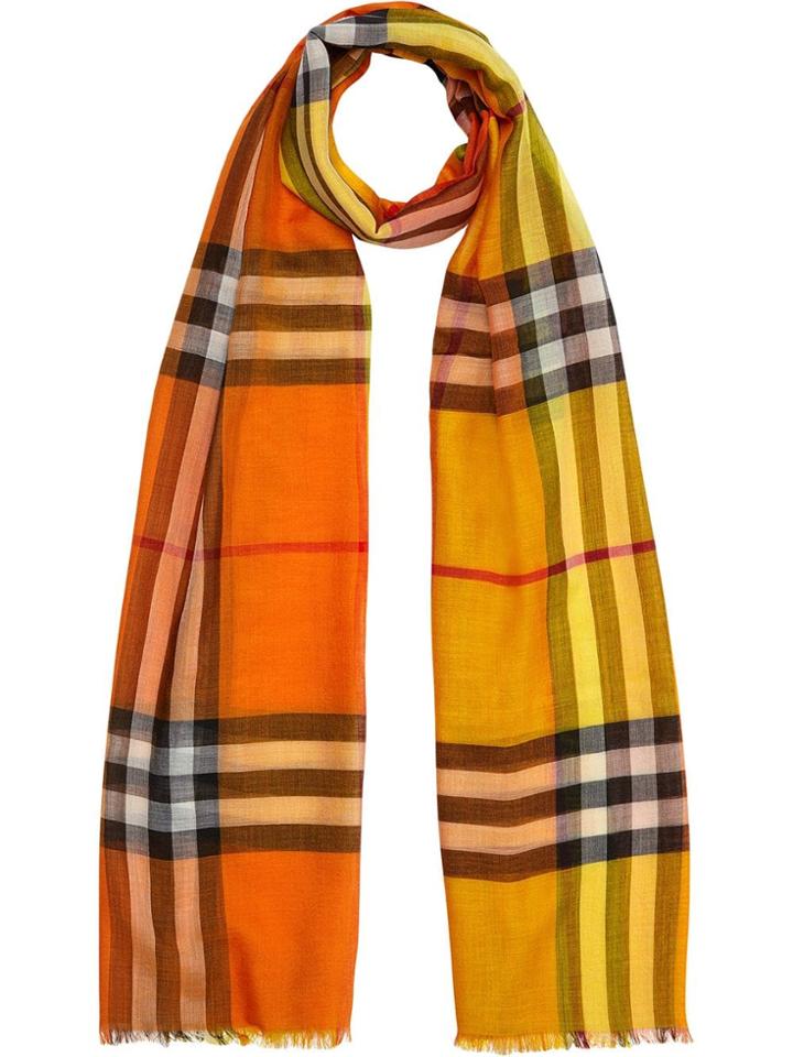 Burberry Colour Block Check Wool Silk Scarf - Yellow & Orange