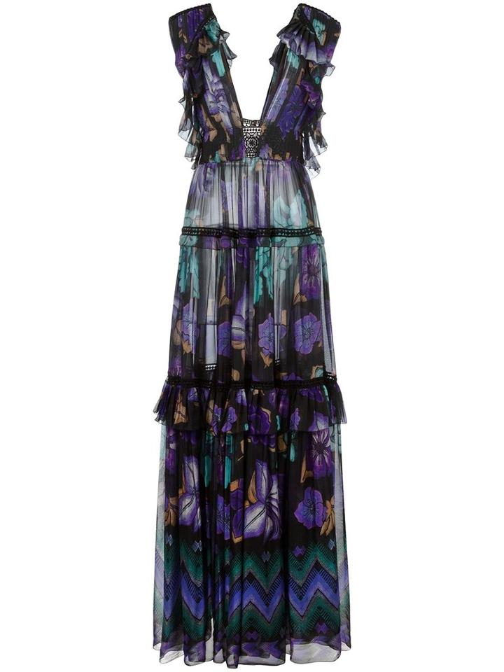 Alberta Ferretti - Floral Print Ruffle Dress - Women - Silk - 38, Women's, Pink/purple, Silk