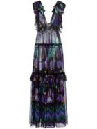 Alberta Ferretti - Floral Print Ruffle Dress - Women - Silk - 38, Women's, Pink/purple, Silk