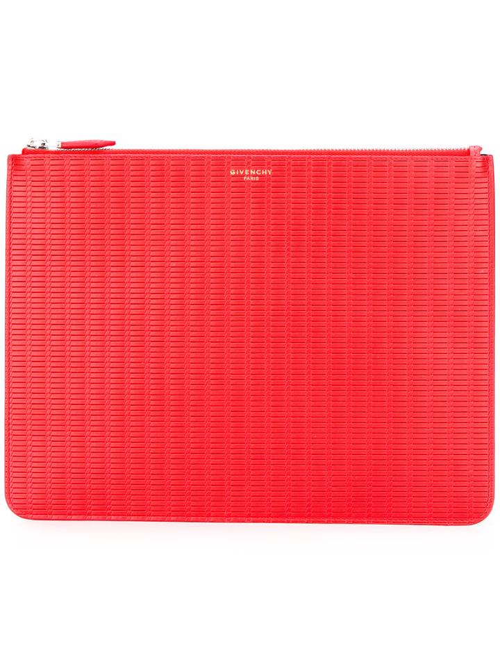 Givenchy Pocket Zip Clutch, Adult Unisex, Red, Calf Leather