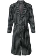 Icosae Pinstripe Belted Coat - Black