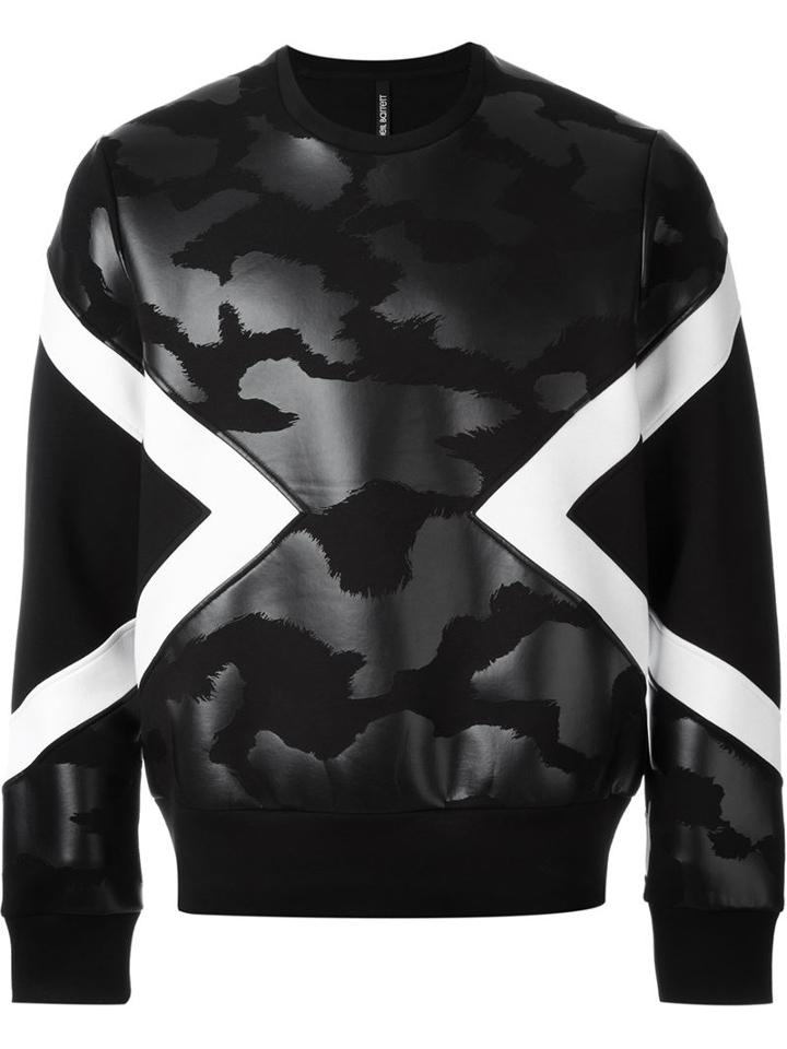 Neil Barrett Geometric Panel Sweatshirt, Men's, Size: L, Black, Lyocell/cotton/viscose/spandex/elastane