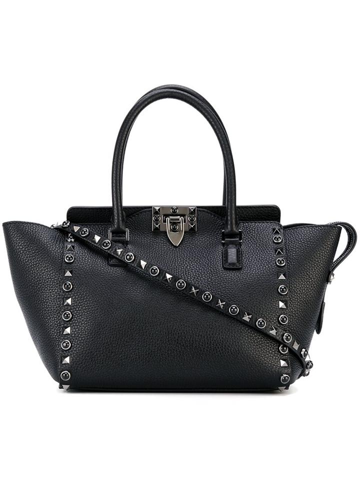 Valentino Valentino Garavani 'rockstud Rolling Noir' Trapeze Tote, Women's, Black, Calf Leather