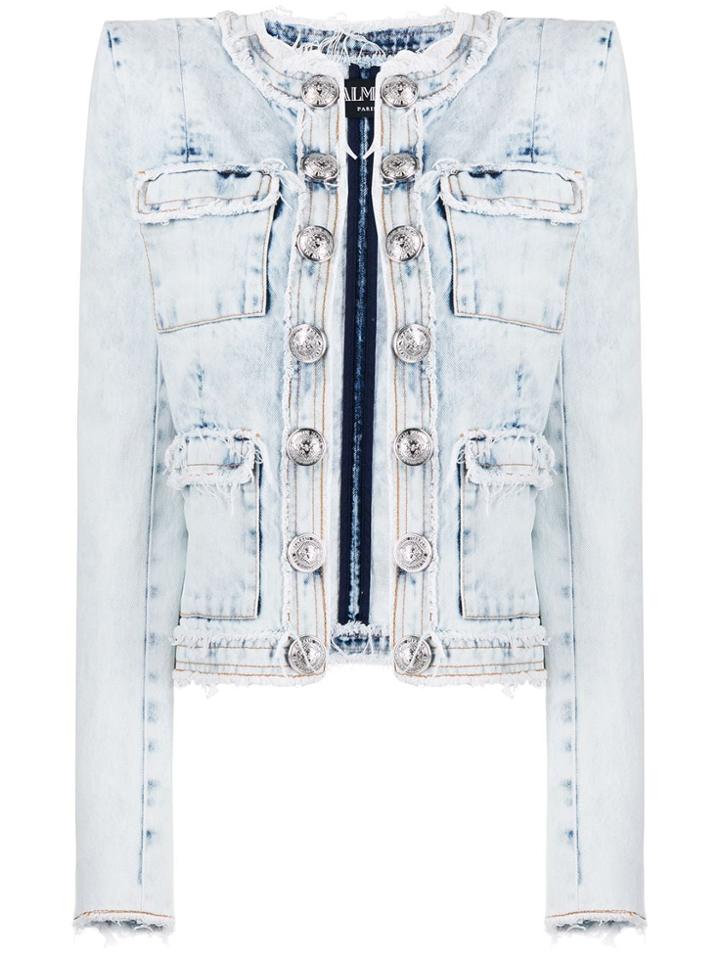 Balmain Bleached Denim Straight-fit Jacket - Blue