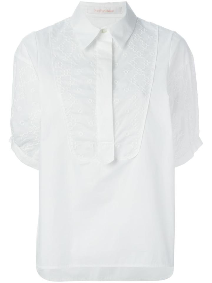 See By Chloé Embroidered Bib Shirt, Women's, Size: 44, White, Cotton