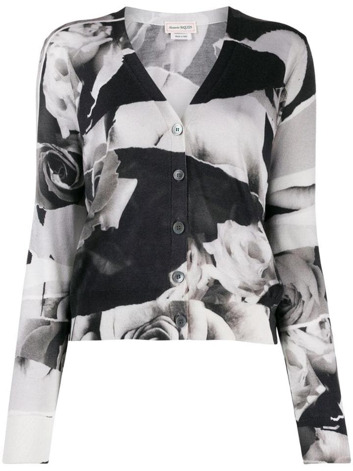 Alexander Mcqueen Floral Print Cardigan - Black
