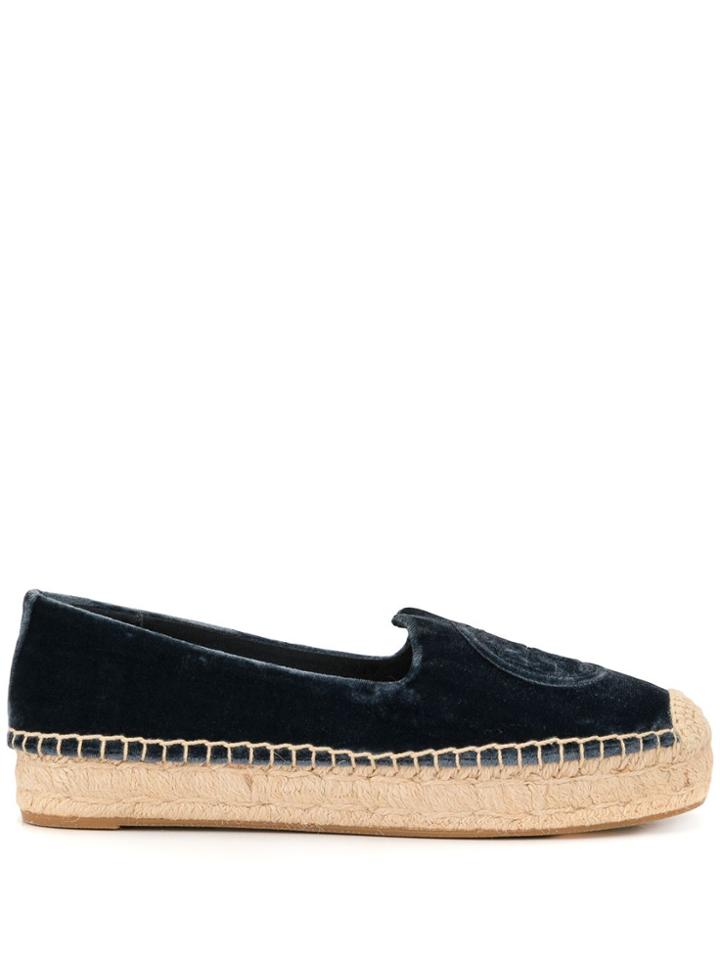 Tory Burch Velvet Platform Espadrilles - Blue