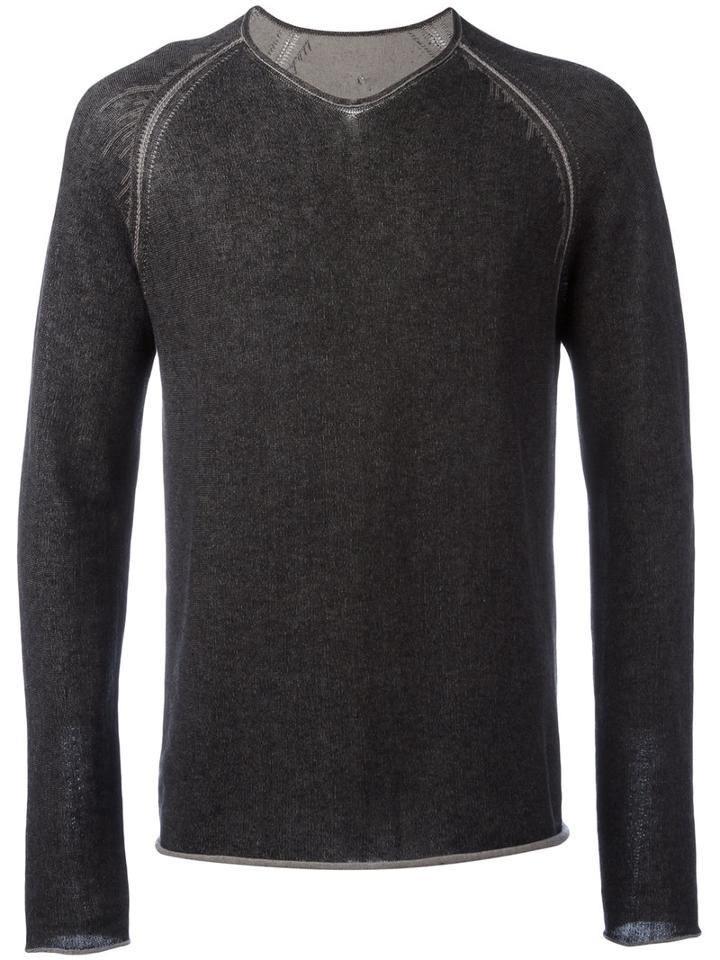 Label Under Construction - Scoop Neck Jumper - Men - Cotton/linen/flax - 48, Grey, Cotton/linen/flax