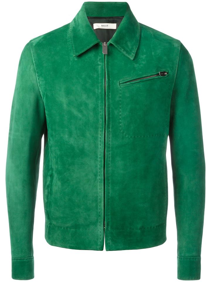 Bally Suede Zip-up Jacket, Men's, Size: 52, Green, Calf Leather/cupro/cotton