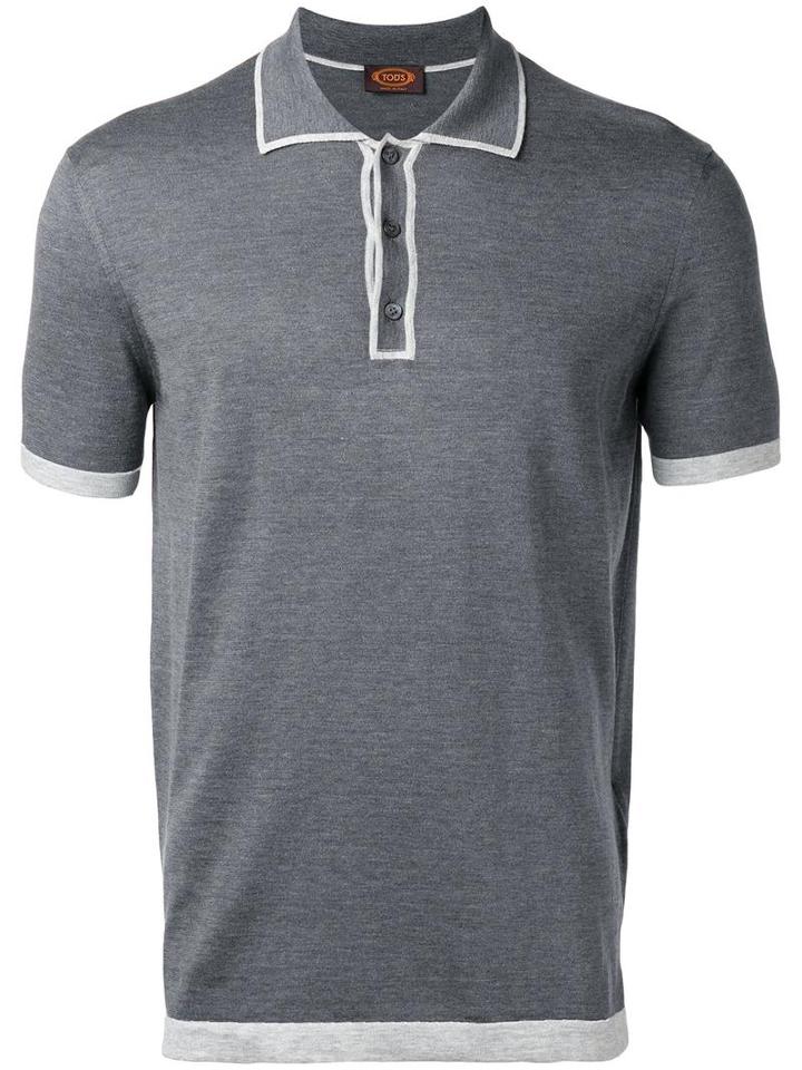Tod's Contrast Trim Polo Shirt, Men's, Size: 50, Grey, Silk/cotton