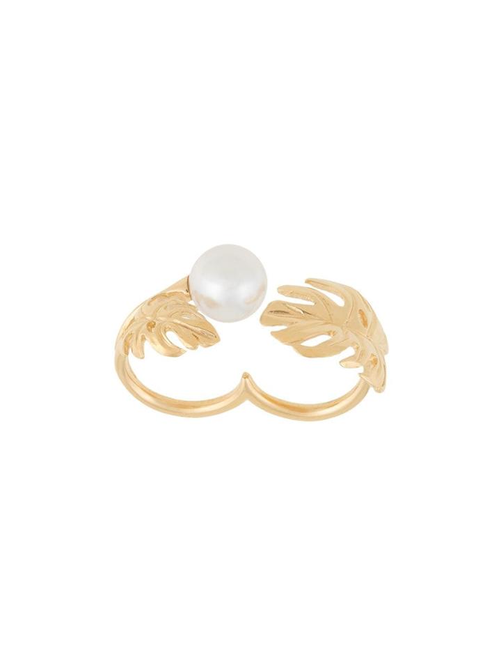 Ingie Paris Double Finger Pearl Ring - Gold