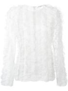 Givenchy Ruffled Lace Long Sleeve Top, Women's, Size: 40, White, Polyamide/viscose