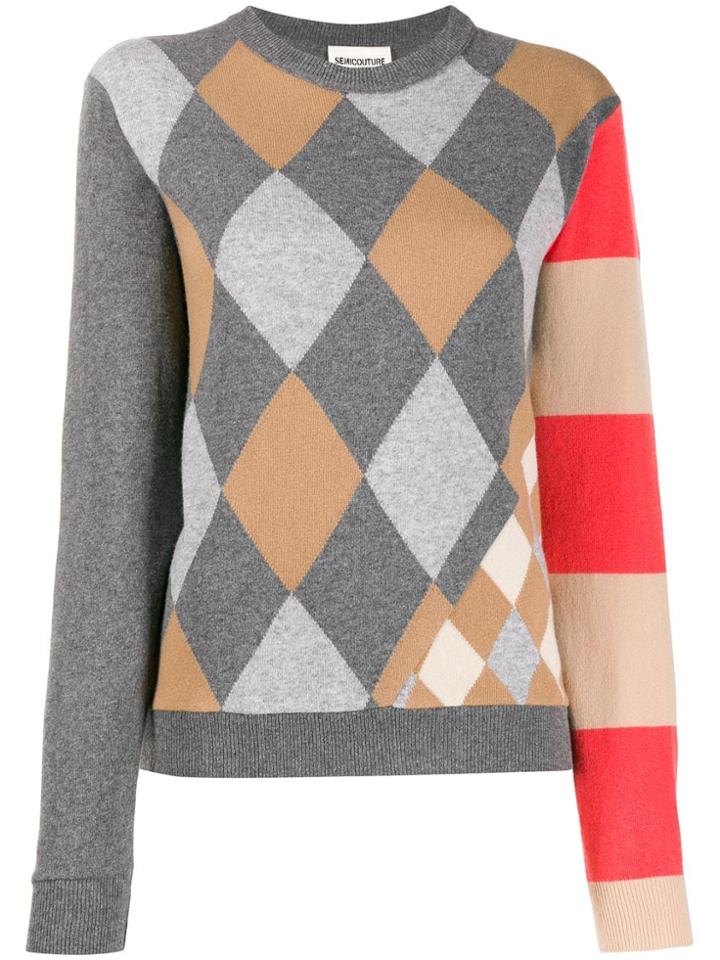 Semicouture Argyle Intarsia Sweater - Grey