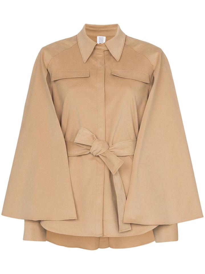 Rosie Assoulin Short Belted Cape Jacket - Neutrals
