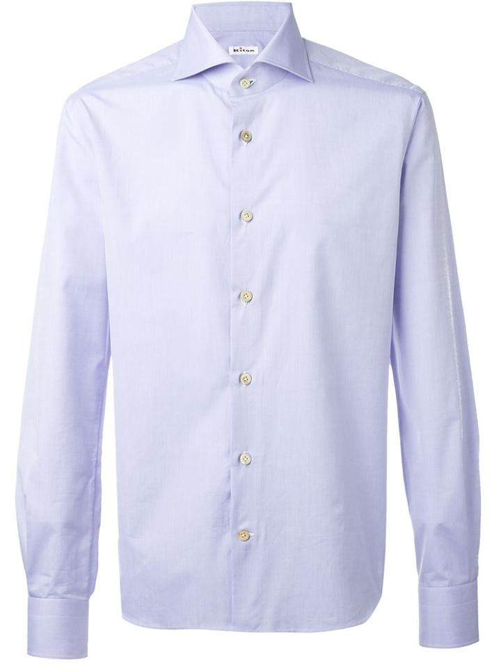 Kiton Cutaway Collar Shirt, Men's, Size: 43, Blue, Cotton