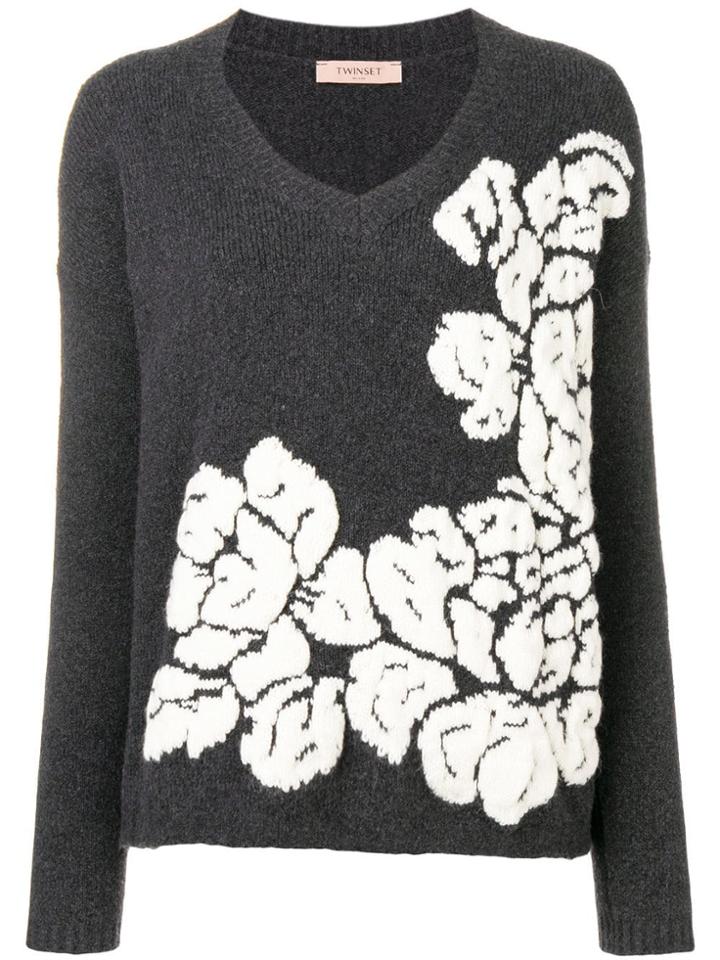 Twin-set Floral Patterned Knit Jumper - Grey