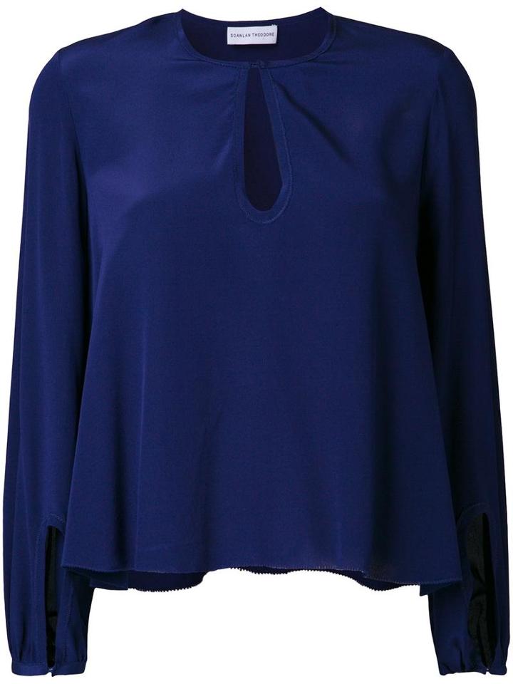 Scanlan Theodore Picot Cropped Blouse, Women's, Size: 8, Blue, Silk