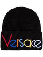 Versace Rainbow Logo-embroidered Beanie Hat - Black