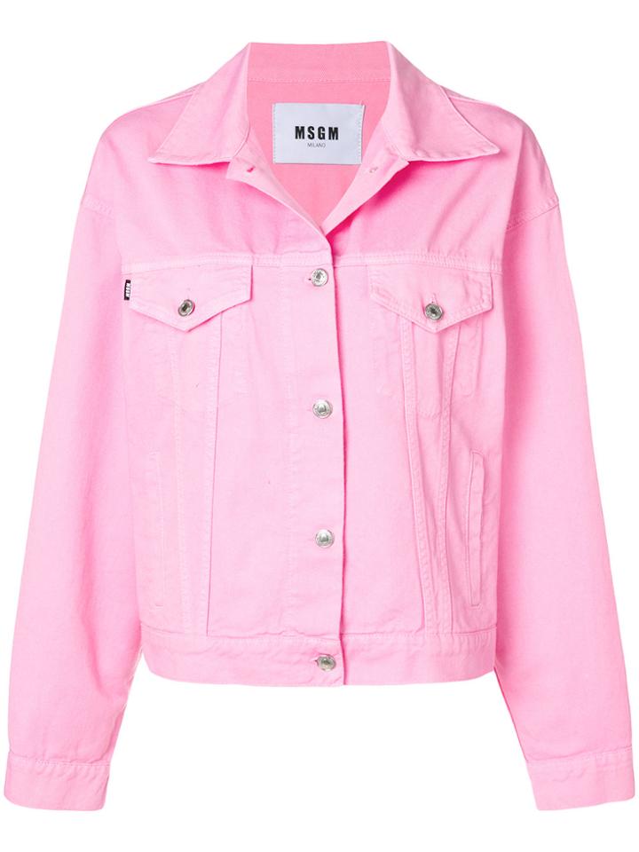 Msgm Logo Embroidered Denim Jacket - Pink & Purple