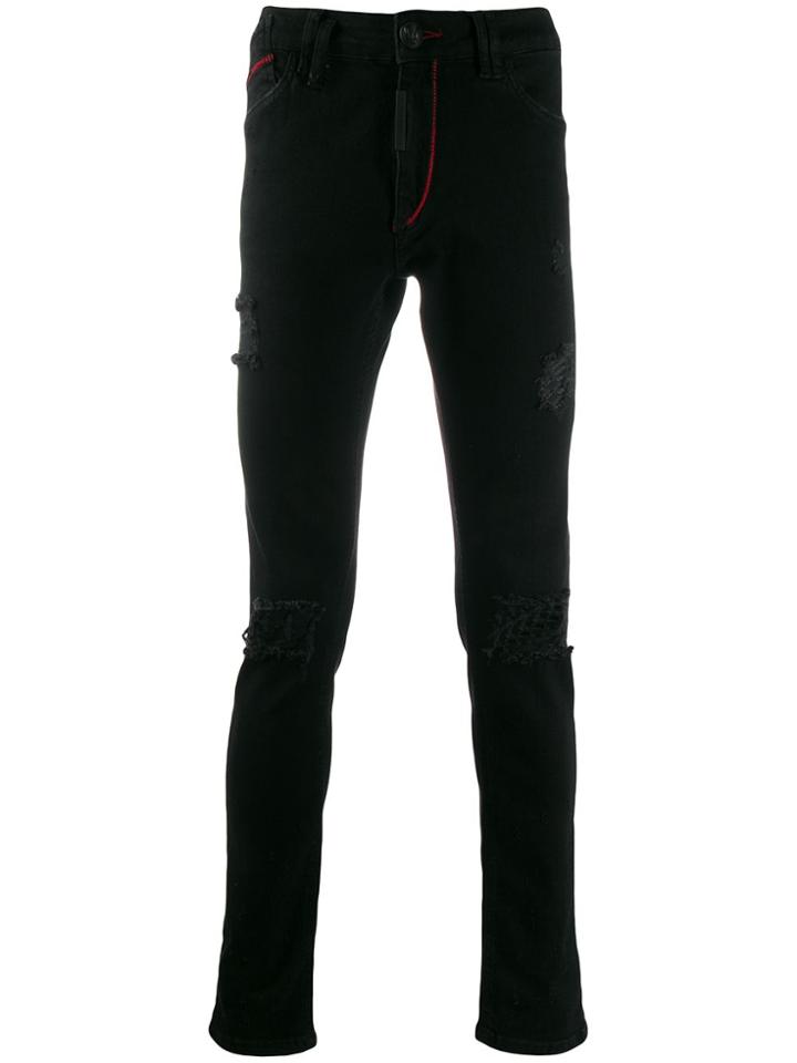 Philipp Plein Destroyed Slim-fit Jeans - Black