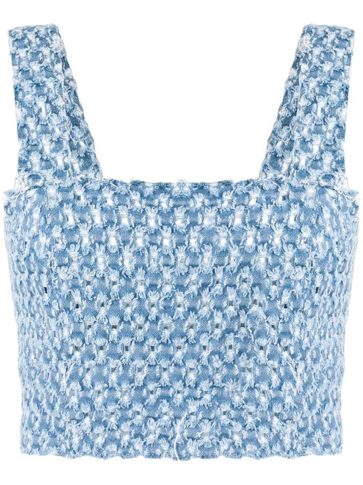 Balmain Perforated Denim Top - Blue