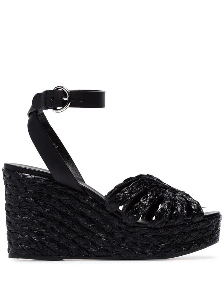 Prada Black 105 Woven-raffia Wedges