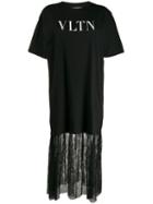 Valentino Lace Hem T-shirt Dress - Black