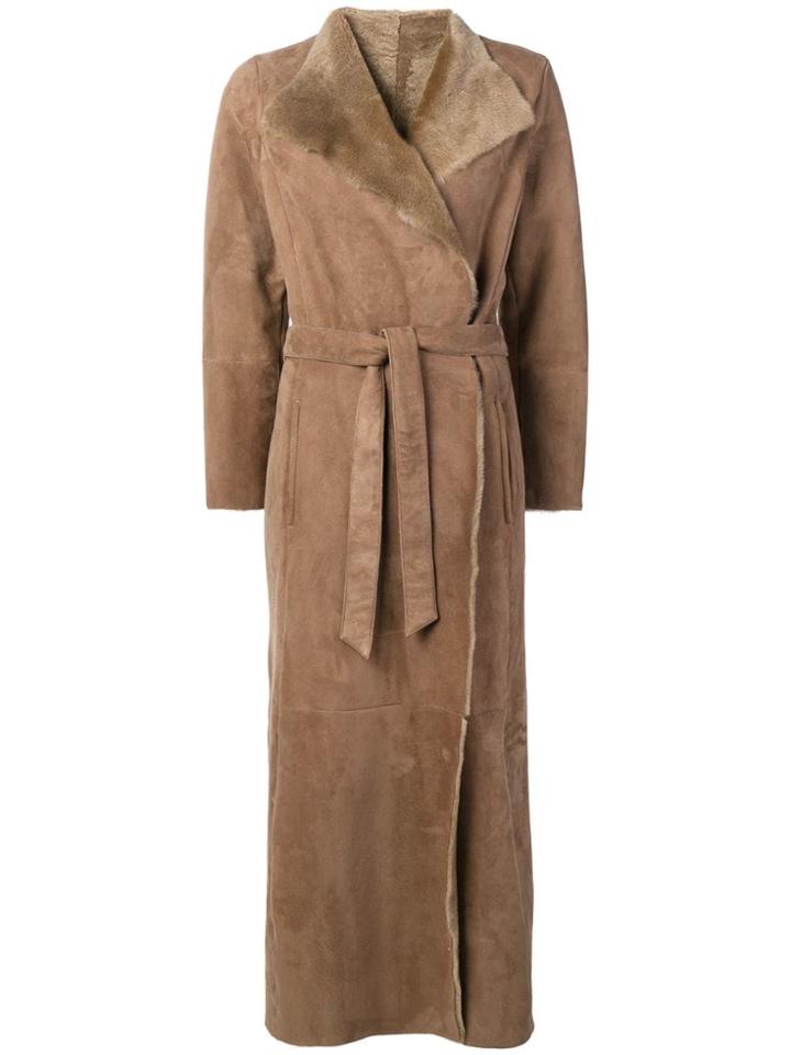 Eleventy Long Belted Coat - Nude & Neutrals