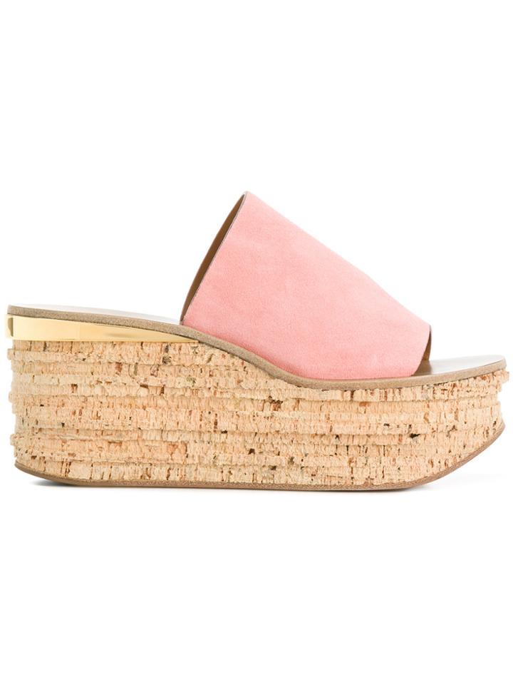 Chloé Platform Flat Open Toe Mules - Pink & Purple