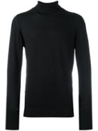 The Inoue Brothers Leather Trim Turtle Neck Jumper, Men's, Size: Large, Black, Alpaca/leather