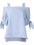 Estnation - Tied Sleeve Cold Shoulder Top - Women - Cotton - 38, Blue, Cotton