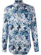 Etro Rose Print Shirt, Men's, Size: 43, Blue, Cotton