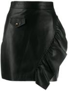 Sandro Paris Ruffle-trim Leather Skirt - Black