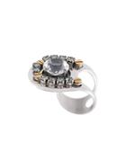 Lanvin Embellished Ring, Women's, Size: 53, Metallic, Crystal/brass/pewter/copper