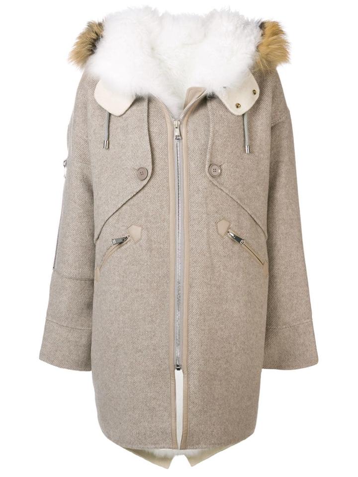Liska Detachable Collar Parka Coat - Neutrals
