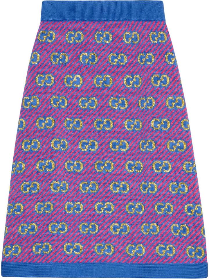 Gucci Gg Stripe Wool Jacquard Skirt - Purple