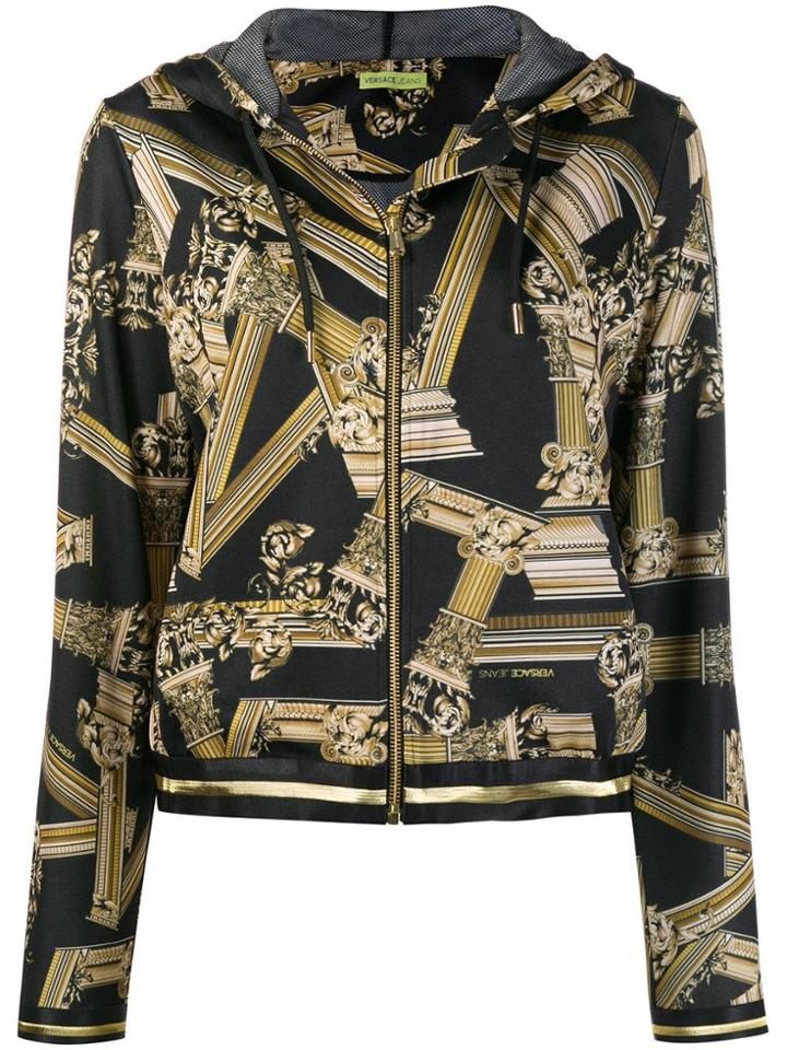 Versace Jeans Baroque Print Zipped Hoodie - Black