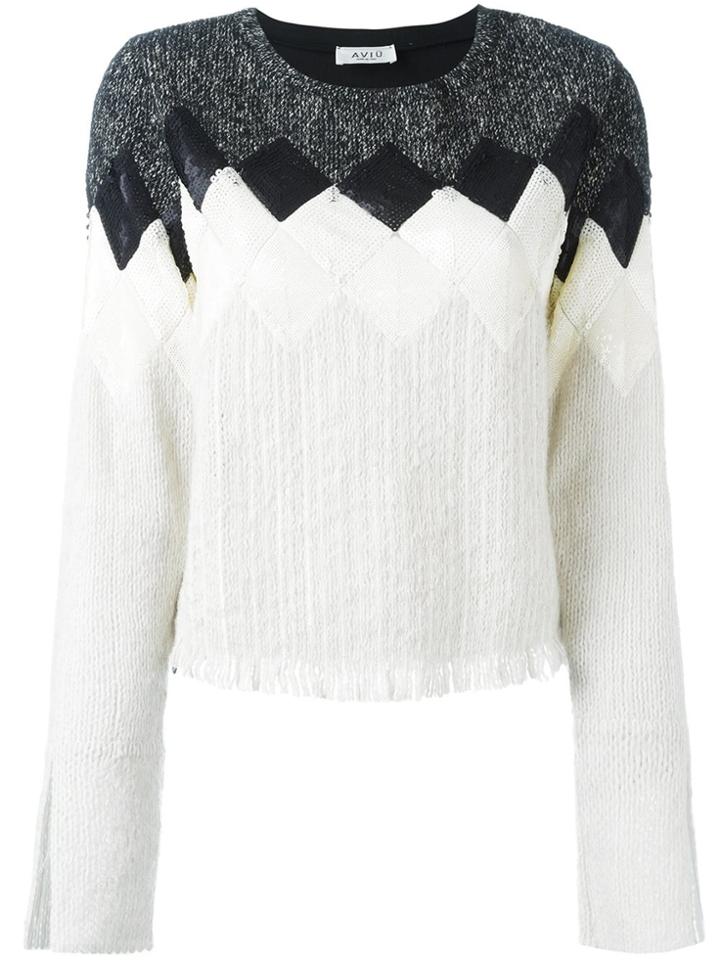 Aviù Geometric Pattern Knitted Blouse - White