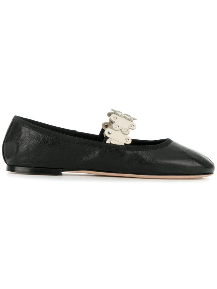 Red Valentino Flower Strap Ballerinas - Black