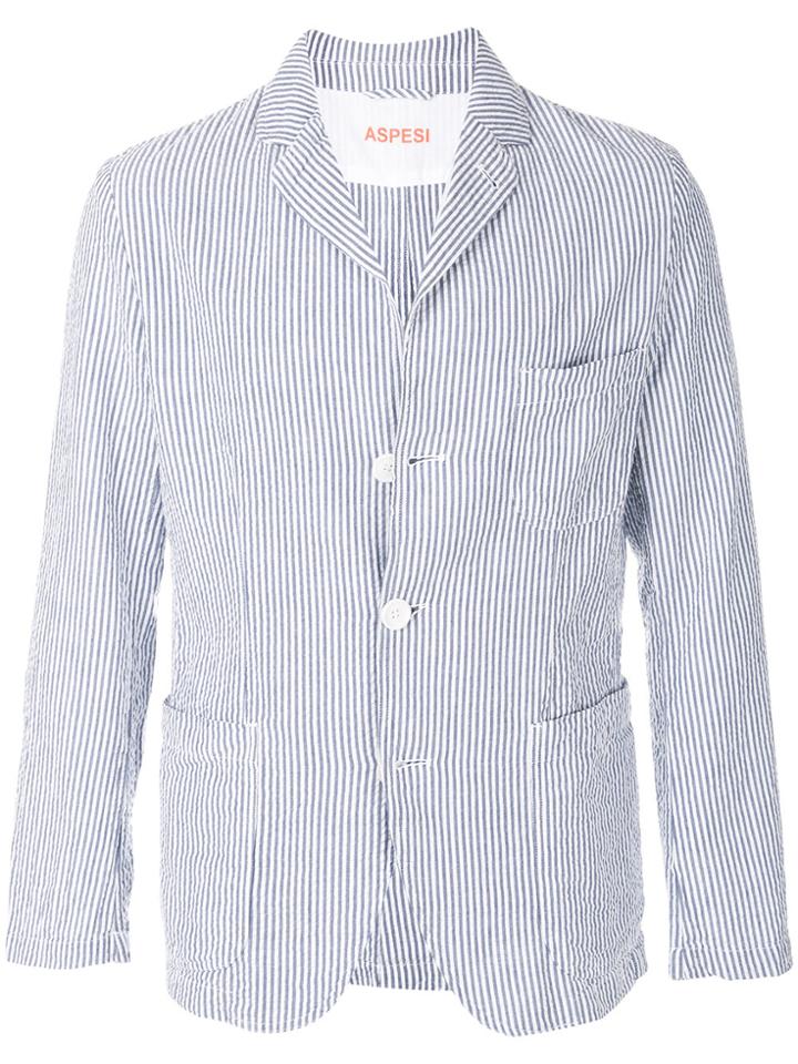 Aspesi Seersucker Striped Blazer - White