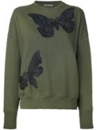 Alexander Mcqueen Moth Embroidered Sweatshirt, Women's, Size: 40, Green, Cotton/polyester/viscose