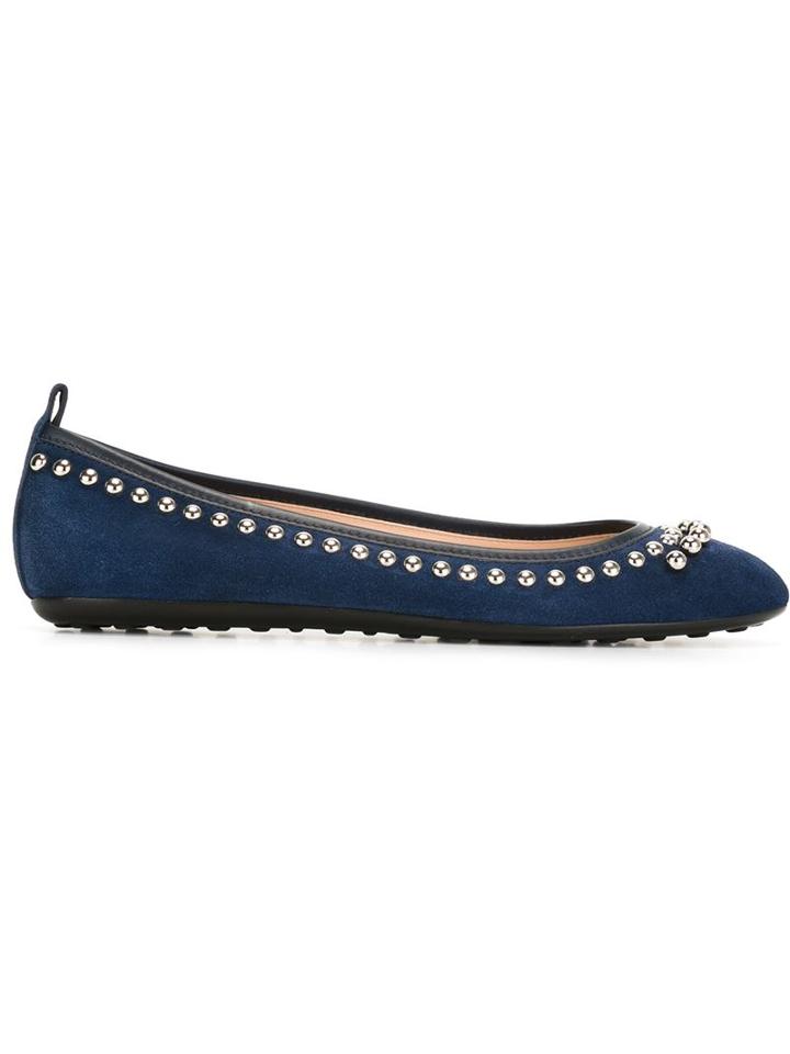 Tod S Studded Ballerinas, Women's, Size: 39.5, Blue, Leather/suede/metal/rubber