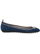 Tod S Studded Ballerinas, Women's, Size: 39.5, Blue, Leather/suede/metal/rubber