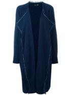Y's Frayed Detailing Mid Cardi-coat, Women's, Size: Small, Blue, Nylon/wool