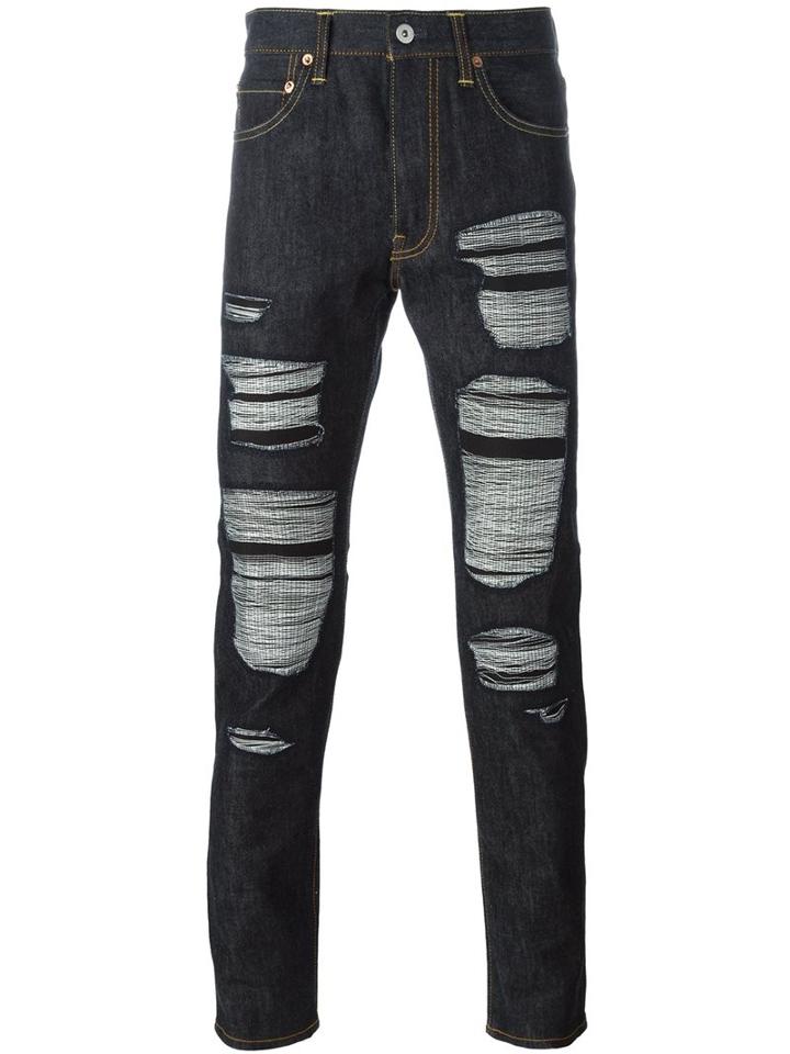 Junya Watanabe Man X Levi's Patch Pocket Ripped Jeans, Men's, Size: Large, Blue, Cotton/leather/polyurethane