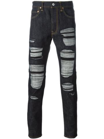 Junya Watanabe Man X Levi's Patch Pocket Ripped Jeans, Men's, Size: Large, Blue, Cotton/leather/polyurethane