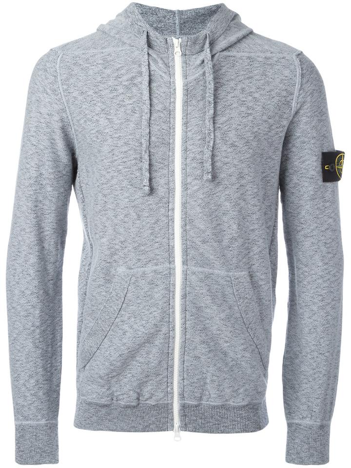 Stone Island Zipped Hoodie, Men's, Size: Large, Grey, Cotton/polyamide